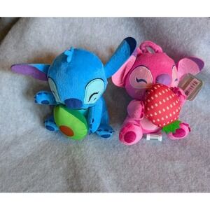 Feed Me Stitch Disney Plush Pink Angel eating Strawberry & Stitch Eating Avocado